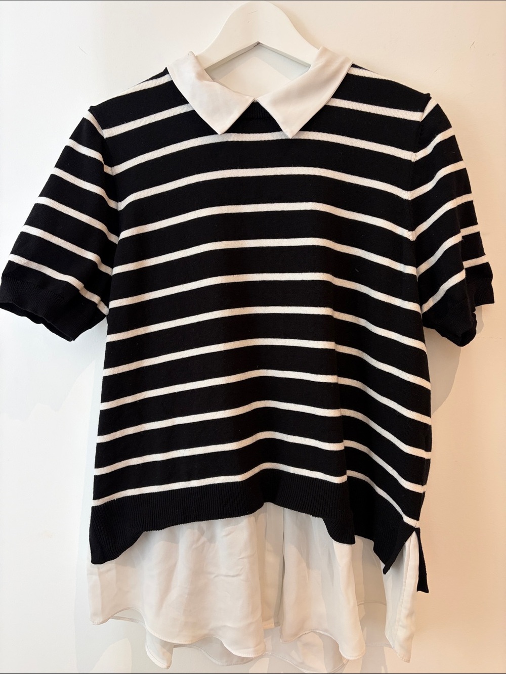 RW&Co. Black & White Striped Twofer Top